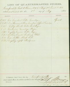 Lists Items Transferred to Lieutenant A. Horn by H. F. Mons
